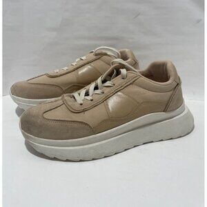 STEVEN MADDEN WOMENS ANGIE PLATFORM Y2K SNEAKERS SIZE 9.5 BEIGE LACE UP